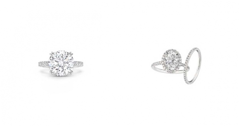 (左)海瑞溫斯頓Brilliant Love訂婚鑽戒和(右)The One 系列鑽石戒指（圖／品牌提供）
