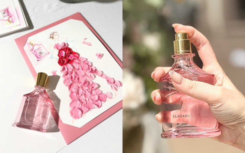 呼應玫瑰主題，瓶身設計也是晶瑩剔透的粉紅色。（圖／吳雅鈴攝）