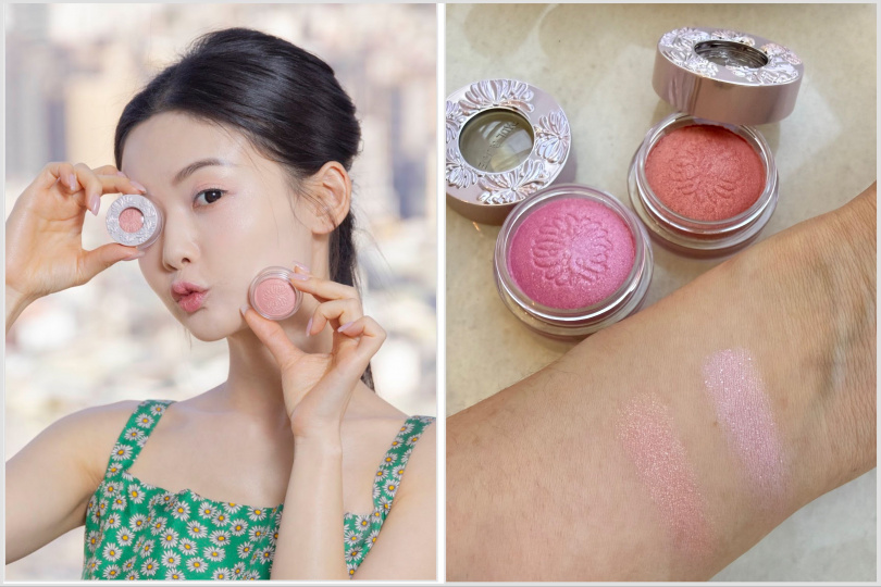 圖說：推出兩款色調，001花瓣粉，內含銀色、紅色與藍色珠光，清透中帶有細緻層次；002珊瑚橘則以溫暖柔和的珊瑚櫻花色為主，揉合金色、銀色與紅色珠光。眼彩凍同時具備抗水抗汗特性，即使長時間上妝或表情變化，也不易暈染、暗沉。PAUL & JOE 粉紅櫻花限量眼彩凍8g / 850元。（圖／品牌提供，黃筱婷攝）