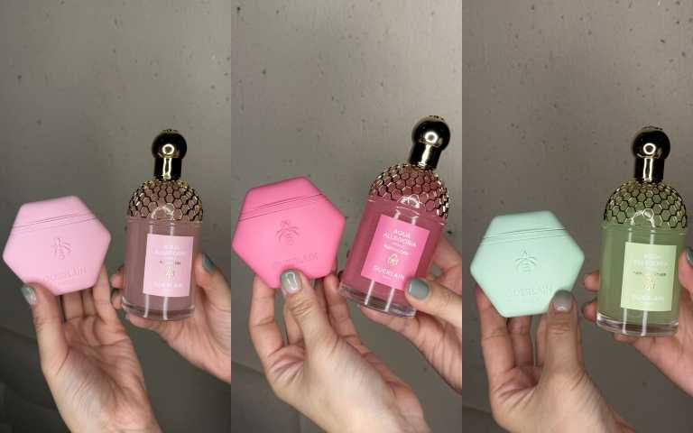 GUERLAIN嬌蘭花草水語潤膚珍珠淡香精晨霧玫瑰／漫天繁花／琢白岩蘭125ml／6,450元。同步推出同香氣的護手霜，一起收藏起來！（圖／黃筱婷攝）