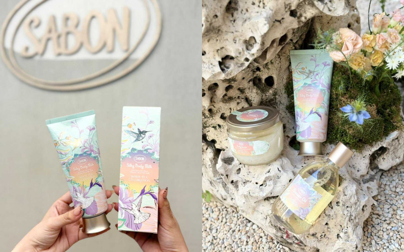SABON白茶沐浴油(PET瓶)-春光限定版300ml/980元、白茶身體磨砂膏-春光限定版320g/1,480元、白茶絲綢身體乳液-春光限定版200ml/1,380元(圖/吳雅鈴攝)