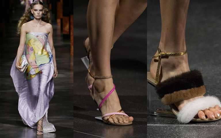 於2022春夏時裝秀優雅登場的FENDI「First綁帶高跟鞋」。（圖／品牌提供）