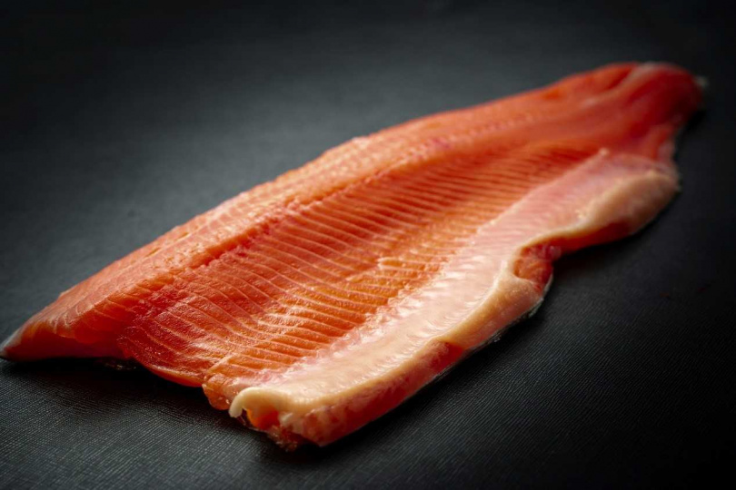 使用的鮭魚來自日本知名的養殖場「林養魚場」，店家以整隻購入的方式來增添料理的多元性。（圖／鮭魚noodle3.0）