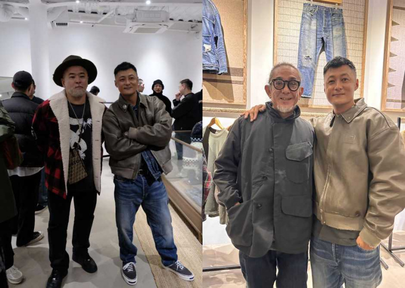 余文樂自創品牌在東京成立11天快閃店，日本知名設計師熊谷隆志（左圖左）、野澤廣志（右圖左一）也到場支持。(圖／尚慶創意提供)