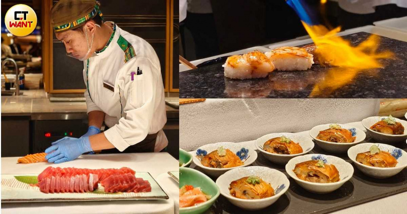 「盛」餐檯提供現切生魚片、炙燒握壽司與日式精緻冷食。（圖／魏妤靜攝）