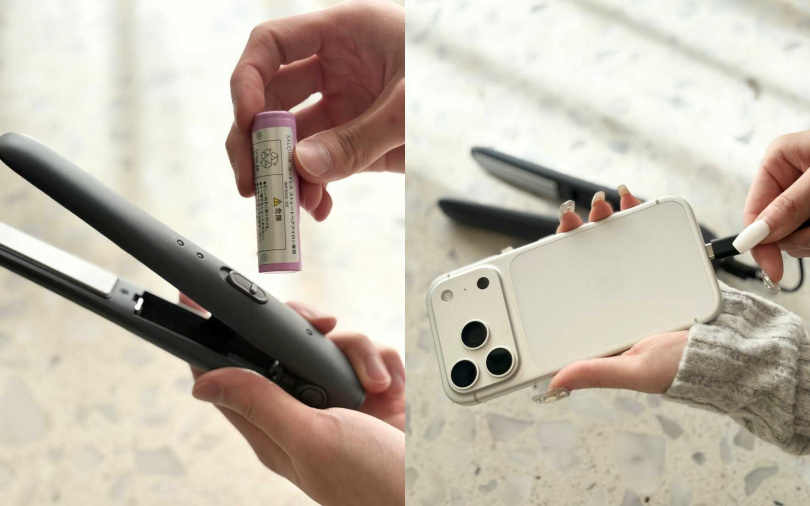 因為電池是可拆卸設計，所以出國也能放心帶上飛機，再加上竟然還有行動電源功能，難怪會被說是最聰明的離子夾。（圖／吳雅鈴攝）