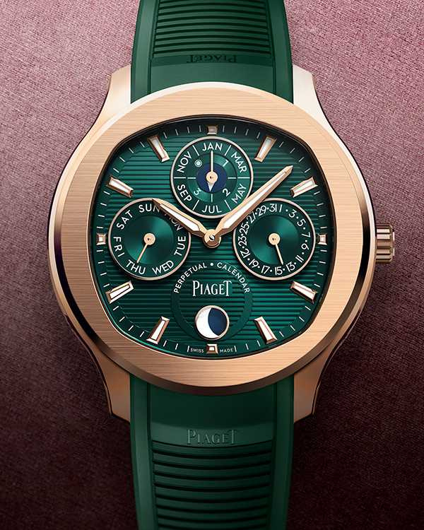 PIAGET Polo系列18K玫瑰金礦石綠超薄萬年曆自動腕錶／建議售價2,350,000元（圖／品牌提供）