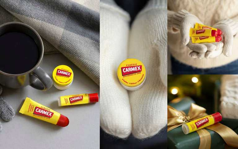 Carmex 小蜜媞經典原味修護唇膏/128 元；Carmex 小蜜媞經典原味修護唇膏(圓罐)/128 元；經典藥用防曬 SPF15 修護唇膏(旋轉瓶)/139 元（圖／品牌提供）