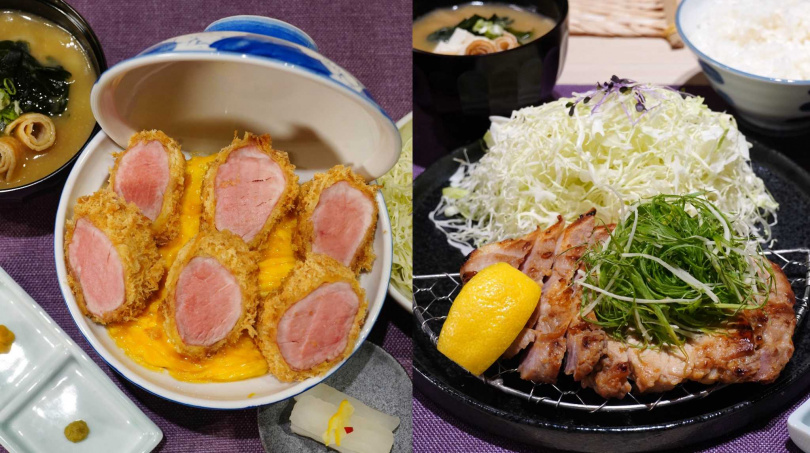 「棒腰內豬排丼飯」取自腰內肉最前端珍稀部位，肉質軟嫩、油脂均勻，每隻豬僅能製作兩份（左，430元），「蔥薑燒里肌定食」使用日本醬油麴製作，風味溫和醇厚。（360元，圖／魏妤靜攝）