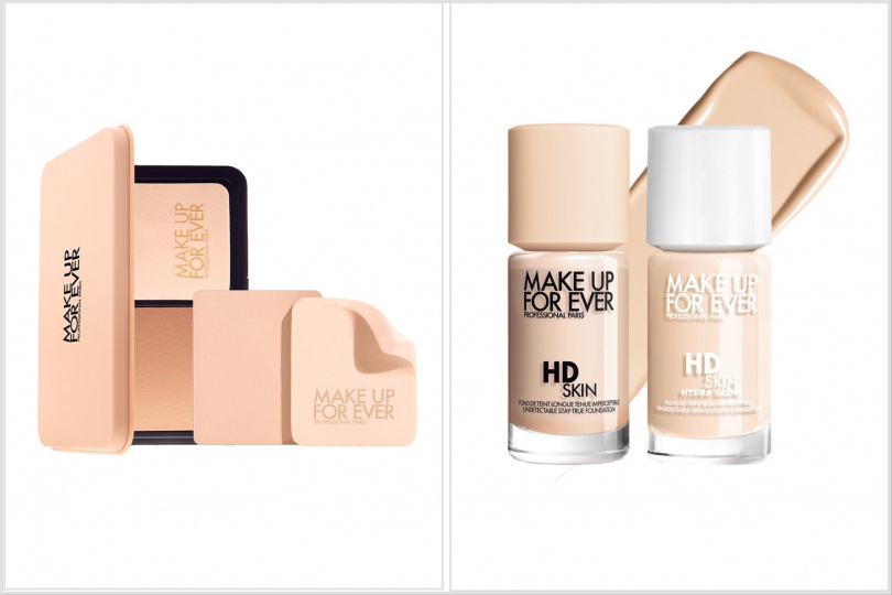 MAKE UP FOR EVER粉無痕柔霧空氣粉餅 1+1組 / 1,939元（原價3,400元），MAKE UP FOR EVER粉無痕粉底液 1+1組 / 1,850元（原價3,700元）（圖／品牌提供）