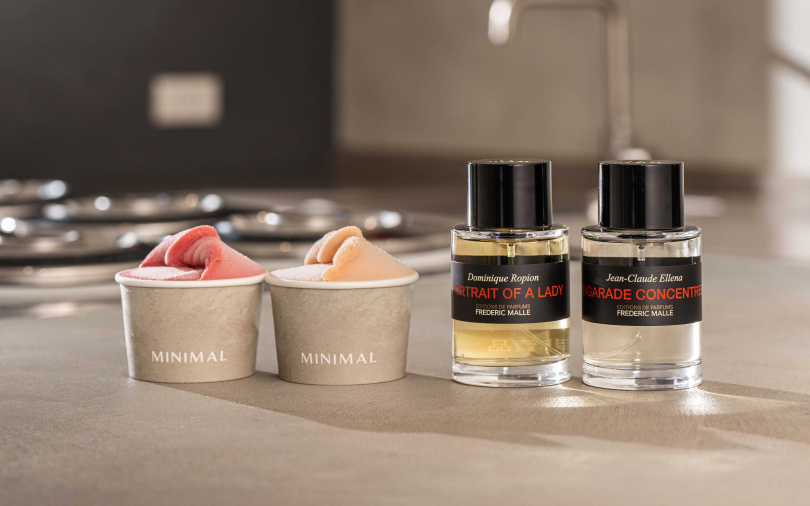 馥馬爾香氛出版社攜手米其林一星冰品MINIMAL,將香氛轉化為可品嚐的甜點藝術,讓香氣化為一抹入口芬芳。(圖/品牌提供)