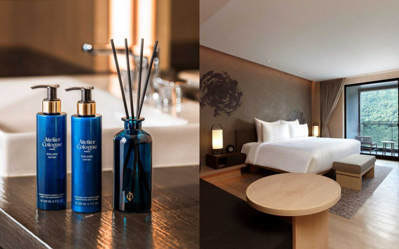 入住Atelier Cologne法國歐瓏x宜蘭礁溪寒沐酒店的「無極烏龍香氛主題房」,享受香氣與藝術交融的美好假期。(圖/品牌提供)