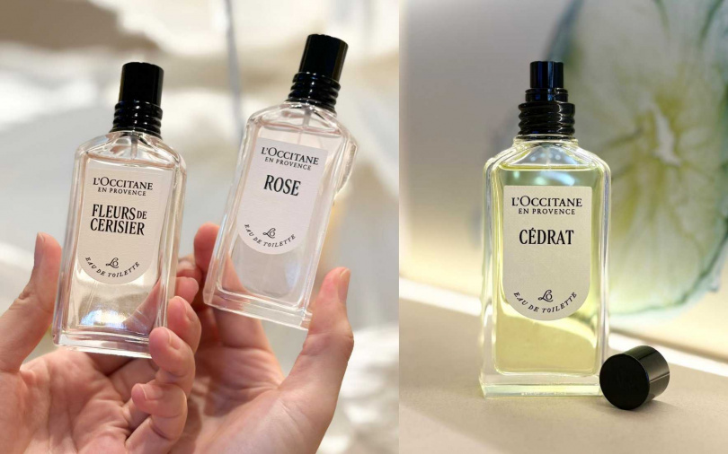 歐舒丹玫瑰淡香水50ml/2,580元、櫻花淡香水50ml/2,460元、枸櫞淡香水50ml/2,580元(圖/吳雅鈴攝)