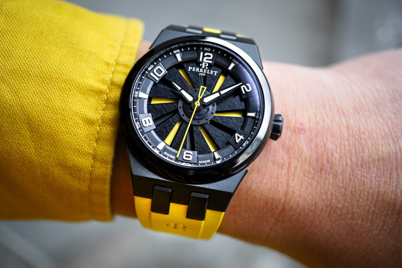 「旋風 41 鈦金屬錶款」保留了2019年推出的旋風EVO系列的經典設計，以紀念專利旋風技術誕生十週年。錶殼配備拋光錶圈、垂直條紋裝飾的錶殼側面、三重錶耳，以及飾有品牌標誌的錶冠。