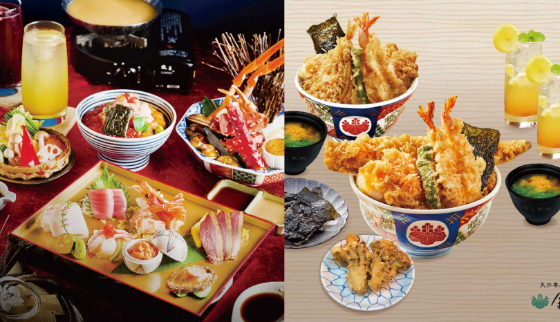 日本橋海鮮丼辻半「新春套餐海膽御節膳」（左，3,999元）、金子半之助蛇年迎春雙人套餐。（1,099元，圖／日本橋海鮮丼辻半、金子半之助提供）