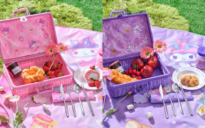 Bestie Picnic野餐套裝分為標準套裝 （HK$398） 與尊享套裝 （HK$598），每個版本再設有Team My Melody與Team Kuromi版本。（圖／品牌提供）