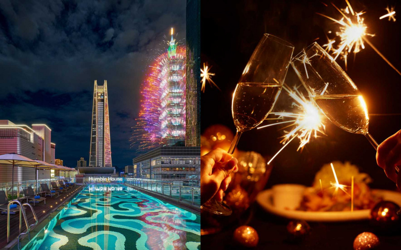 台北艾麗酒店7樓戶外泳池畔，可直接欣賞到台北101煙火秀。（圖／業者提供）