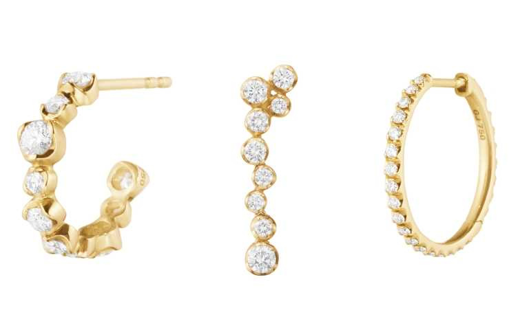 SIGNATURE DIAMONDS系列18K黃金鑽石耳環(0.31CT)／68,500元、SIGNATURE DIAMONDS系列18K黃金鑽石耳環(0.31CT)／61,600元、SIGNATURE DIAMONDS系列18K黃金鑽石耳環(0.15CT)／36,500元（圖／品牌提供）