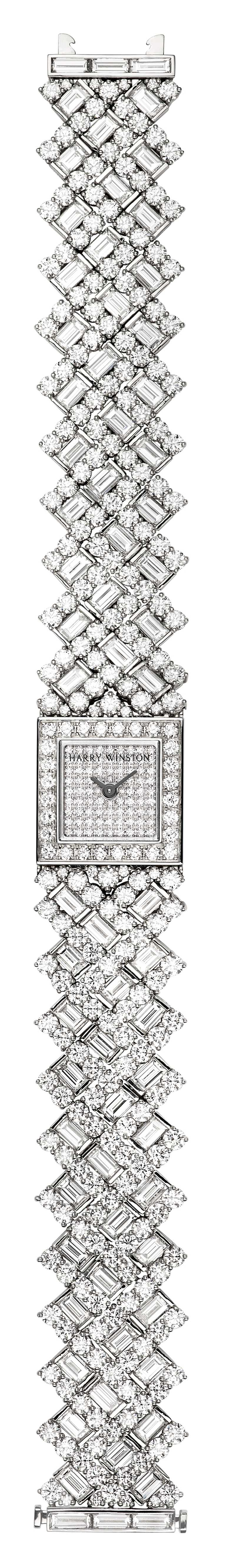 HARRY WINSTON「Tête-à-Tête頂級珠寶腕錶」，鉑金錶殼，17.5mm，494顆鑽石╱10,400,000元。（圖╱HARRY WINSTON提供）