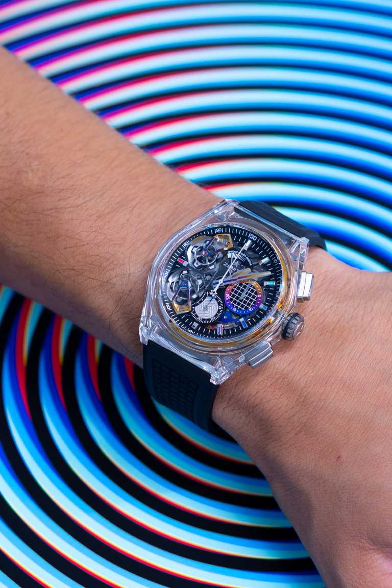 ZENITH x Felipe Pantone「DEFY 21」雙陀飛輪腕錶，「Only Watch」限量款。（圖╱ZENITH提供）