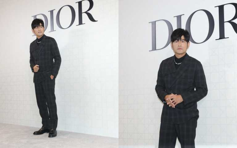 周杰倫穿著全套Dior西裝出席台北東區新光三越Diamond Towers Dior新店開幕。（圖／林士傑攝）