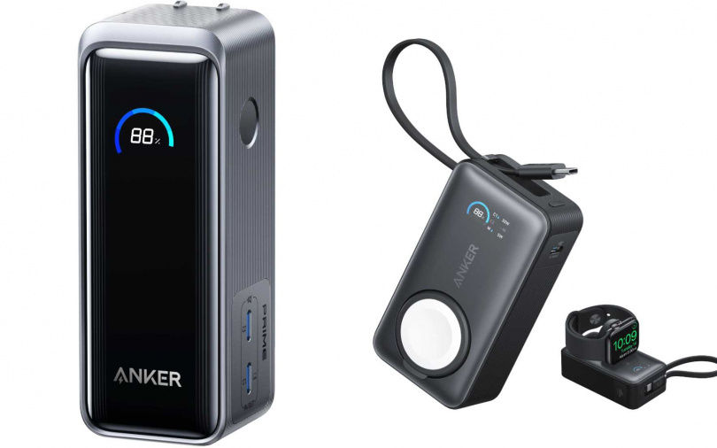 （左）「A1339 ANKER Prime 急速快充行動電源 9600mAh 65W」，售價3,290元；（右）「A1657 ANKER MagGo 磁吸行動電源 for Apple Watch 10000mAh 35W」，售價2,690元。（圖／品牌提供）