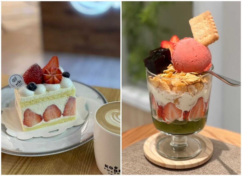 微風南山atré - KOBE SWEETS CAFE 「草莓鮮奶油」（左，260元／小）、JAPAN RAIL CAFE「草莓百匯」（210元＋10%）