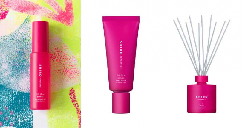 SHIRO 櫻花香水 40mL／1,180元、護手精華乳 55g／980元、身體噴霧 100mL／610元、擴香 180mL／1,290元（圖／品牌提供）