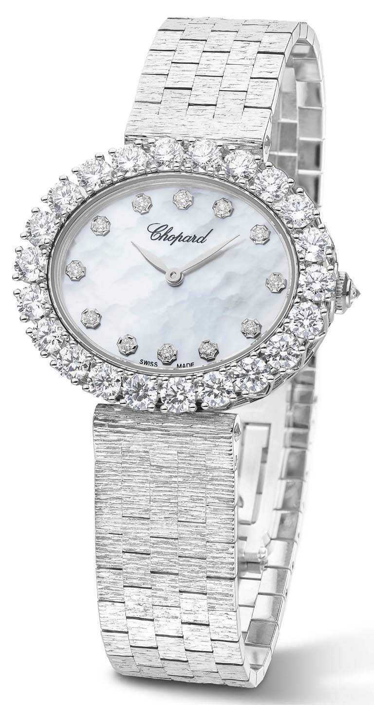 CHOPARD「L’Heure du Diamant」系列自動上鏈腕錶╱獲公平採礦認證18K白金錶殼，39.2mm，09.01-C型自動上鏈機芯╱2,250,000元。（圖╱CHOPARD提供）