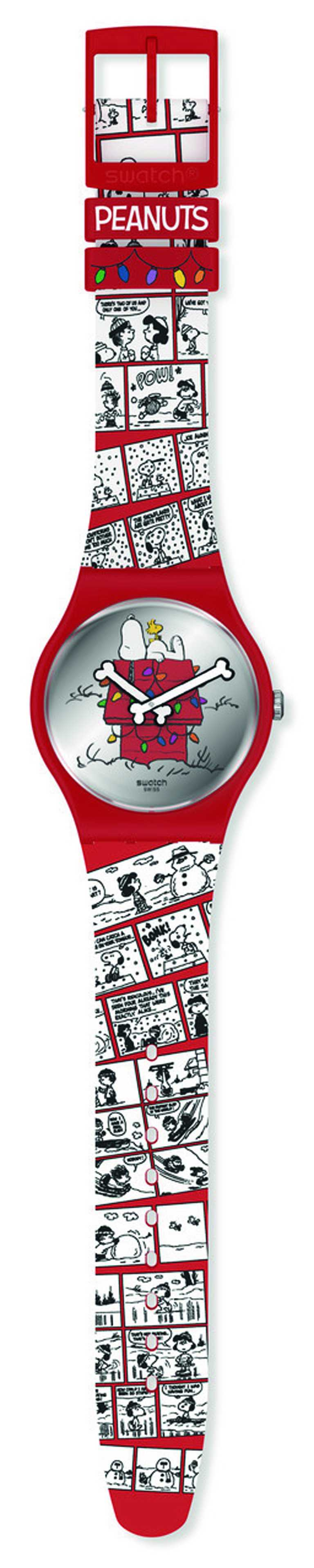 Swatch X Peanuts聯名系列，「聖誕史努比」特別版限量腕錶，41mm╱4,750元。（圖╱Swatch提供）