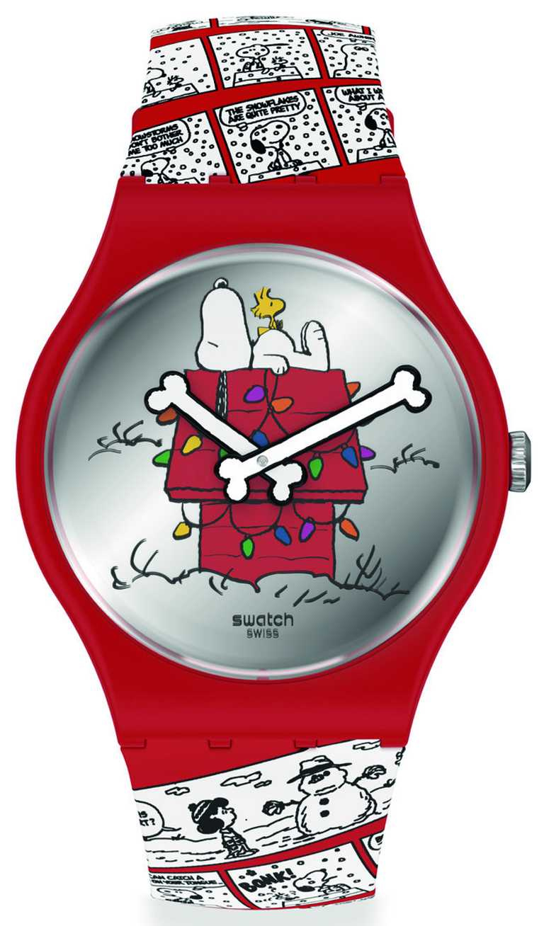 Swatch X Peanuts聯名系列，「聖誕史努比」特別版腕錶╱4,750元。（圖╱Swatch提供）