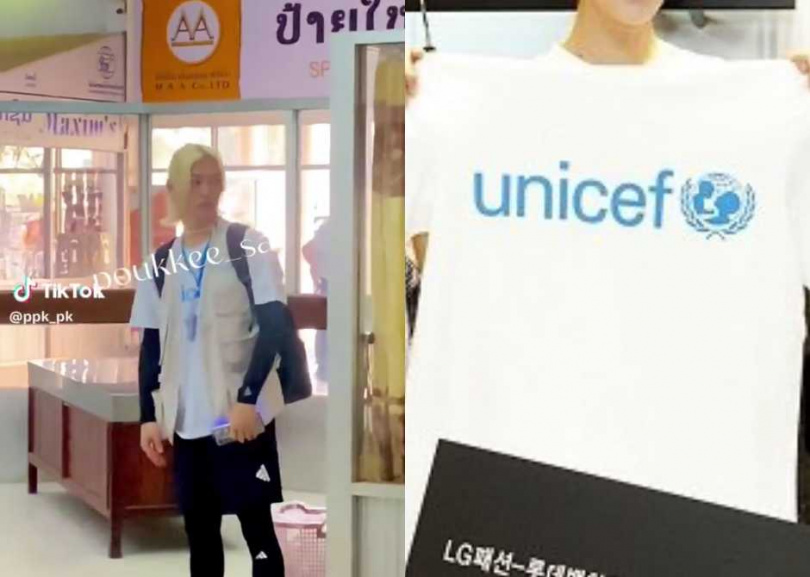 Stray Kids成員Felix被目擊趁休假期間到寮國做志工，身上穿著聯合國兒童基金會的T-shirt。(圖／翻攝自X)