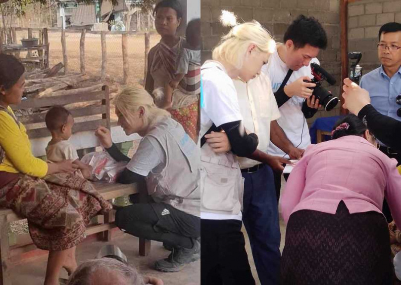 Stray Kids成員Felix到寮國兒童醫院跟兒童互動。(圖／翻攝自X)