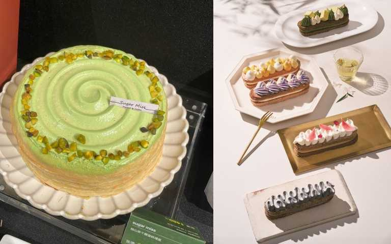 左:Sugar miss今年首次推出「開心果千層蛋糕」;右:VOILÀB推出以雙餡四階達克瓦茲為靈感的夏日限定珠寶盒系列 (圖/業者提供、黃筱婷攝)