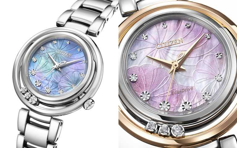 圈之間鑲嵌的3顆鑽石隨著手腕的動作輕盈搖曳，以及以花苞為設計靈感的錶冠，增添了一份成熟的華麗時尚。