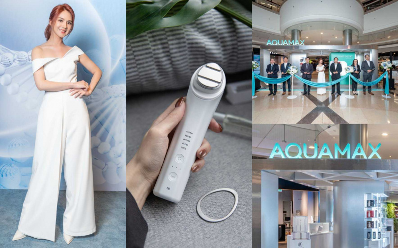 AQUAMAX 101快閃旗艦店開幕當天,代言人郭靜也親自站台,展現逆齡少女肌,現場還能體驗搭配微電流美容儀加強導入,整套流程走一遭,感覺連假就該是這樣溫柔對待自己。(圖/品牌提供)