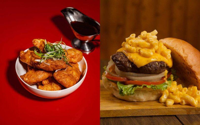 （左）週末炸雞俱樂部；（右）ABV Bar & Kitchen市集限定漢堡。（圖／品牌提供）