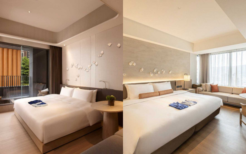 （左）礁溪晶泉丰旅客房空間、（右）北投晶泉丰旅客房空間。（圖／晶泉丰旅提供）
