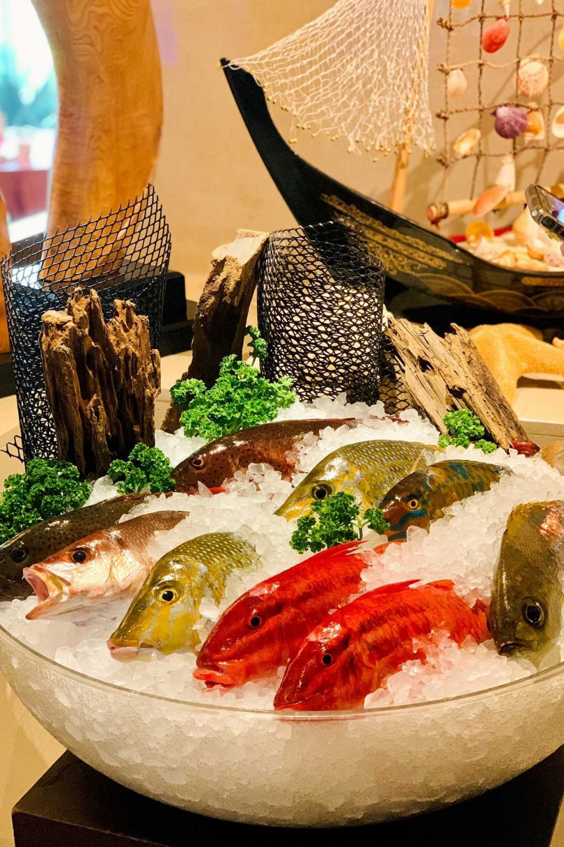 每日由澎湖專機空運到館的新鮮漁獲，讓饕客一次品嘗奢華海味與道地的澎湖鮮滋味。（圖片提供／台中裕元花園酒店）