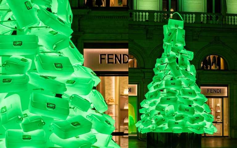 這顆豎立於羅馬 Palazzo FENDI 旗艦店的超搶眼Baguette聖誕樹，高達5.5公尺！（圖／品牌提供）