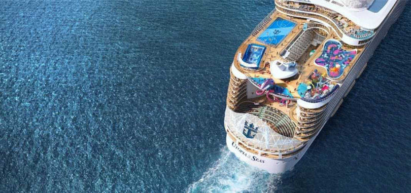 雄獅獨家開賣2024年全新郵輪「海洋烏托邦號」，其排水量超過23萬噸，將是世界前三大郵輪。（圖／Royal Caribbean提供）