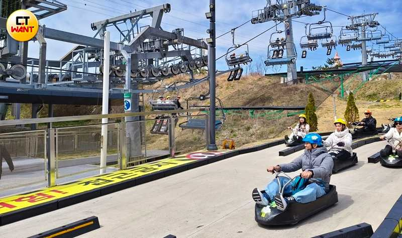 skyline luge 斜坡滑車可以體驗連續彎道、隧道等不同路段。(圖/魏妤靜攝)