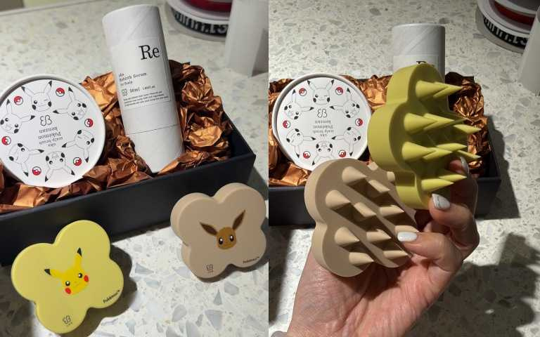 頭皮賦活儀式組，uka 舒活頭皮按摩刷（中硬度）寶可夢聯名款、uka 頭皮賦活精露／2,660元。（圖／品牌提供）
