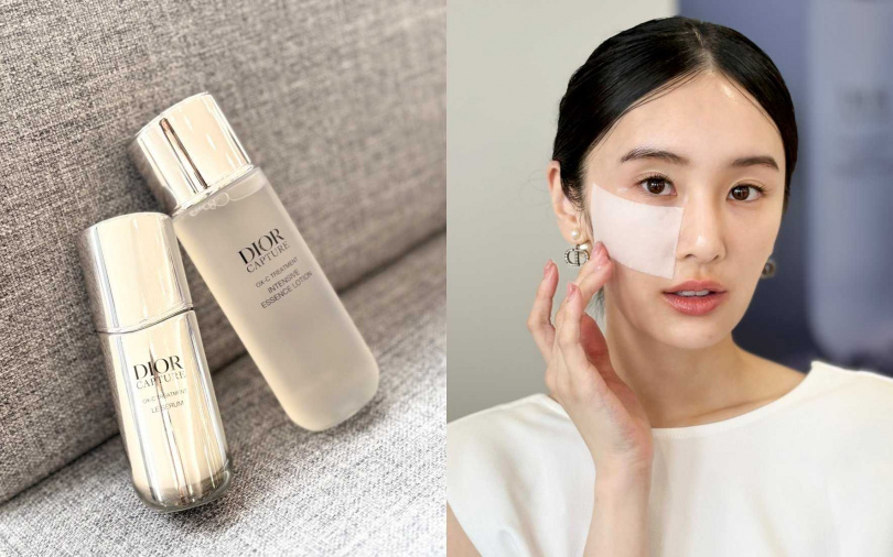 想讓水嫩亮效果再加乘，還可於奇肌露後再搭配「迪奧逆時活氧膠原精華」以化妝棉濕敷。（圖／吳雅鈴攝）