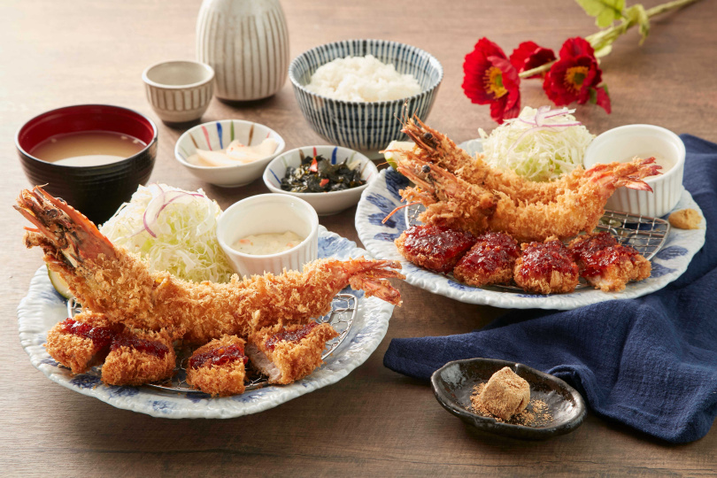 韓式海大蝦熟成腰內豬排、韓式草蝦熟成腰內豬排。
