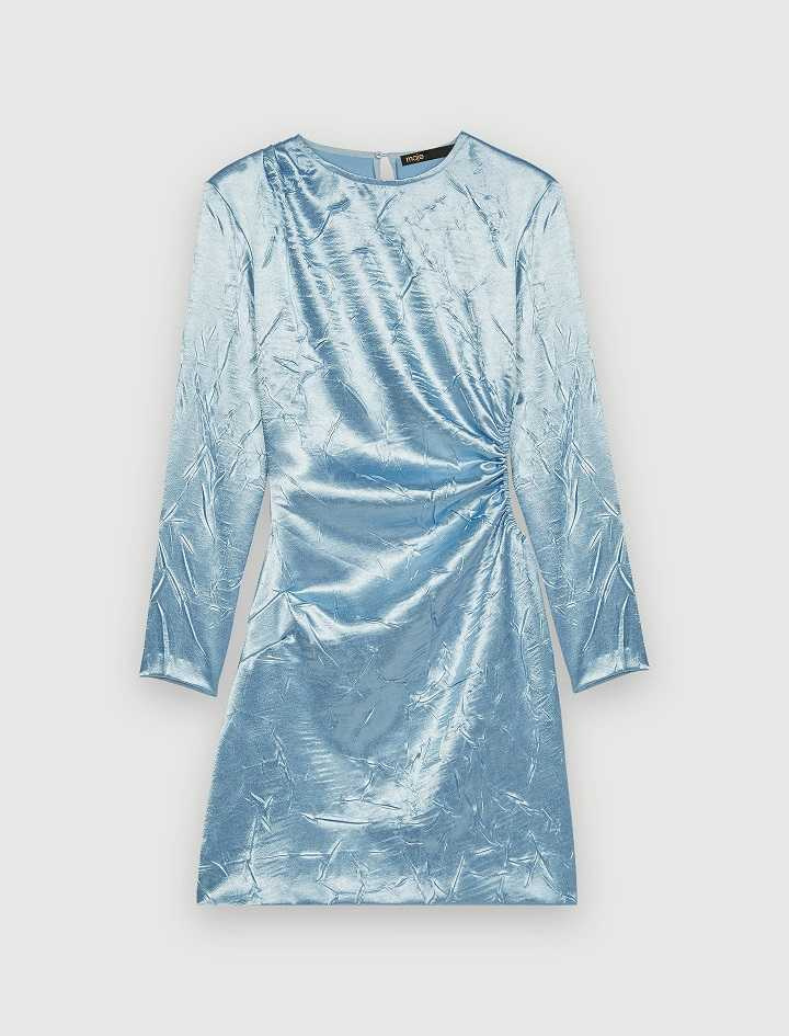 Maje縮腰洋裝／10,890元  搶眼的絲緞光藍色，絕對能讓妳成為眾人注目焦點。（圖／品牌提供）