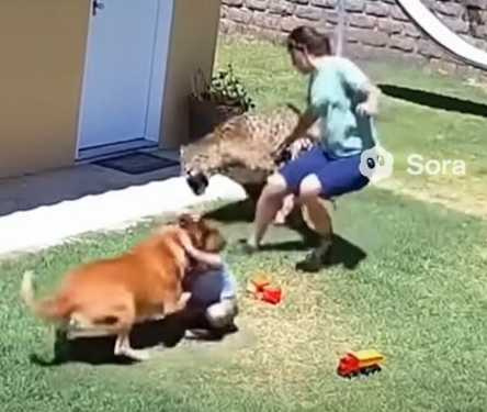 美洲豹攻擊小男孩，狗狗霸氣護主。（圖／翻攝自臉書）