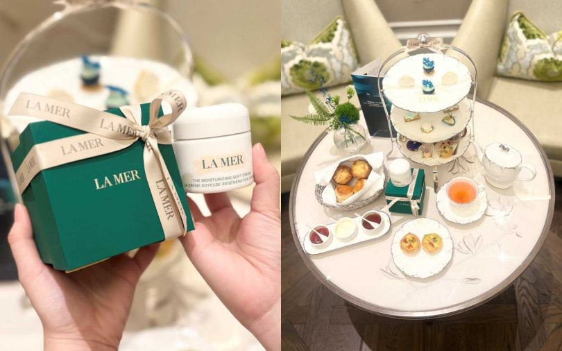 這次青隅和海洋拉娜的聯名下午茶，主廚是以經典乳霜中「奇蹟活凝金萃」為發想靈感，創作出各式美點。（圖／吳雅鈴攝）