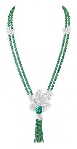 PIAGET「Golden Oasis」頂級珠寶系列╱Native Bloom「綠洲秘境」祖母綠頂級珠寶鑽石項鍊╱114,000,000元。（圖╱PIAGET提供）