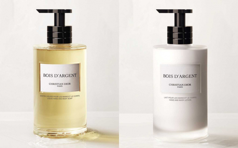 迪奧香氛世家鑲銀木香氛潔膚露300ml/2,450元、香氛潤膚乳液300ml/3,450元 以充滿陽剛的鳶尾花結合柔美嬌媚的乳香,是一款兼具優雅與力量的代表香氣。(圖/品牌提供)